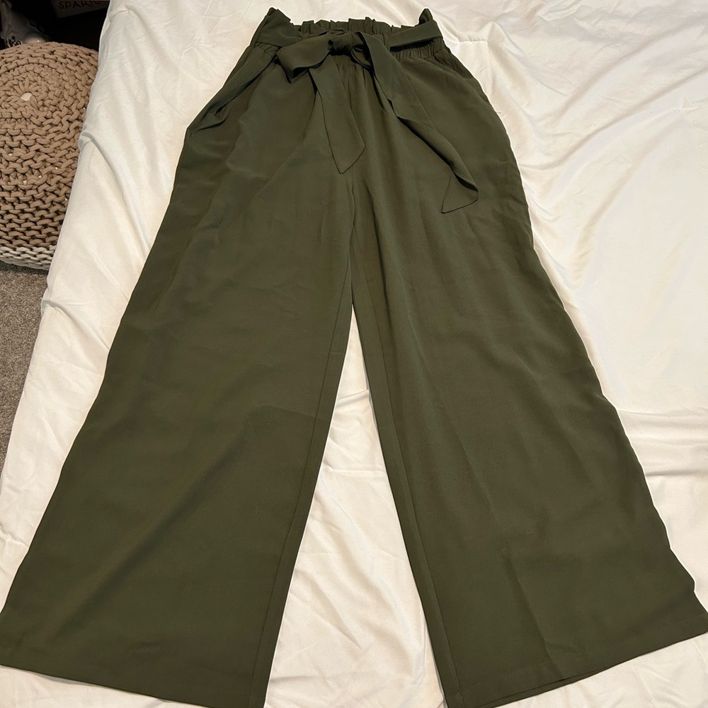 Olive Green Wide-Leg Pants